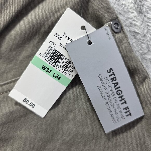 Van Heusen Flex Waistband Dress Pants Mens 34x34 Olive Straight Fit Non-Iron - Picture 6 of 13